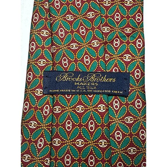 Vintage Classic Brooks Brothers Makers Tie 100% Silk Geometric Red Green Gold - Picture 3 of 3